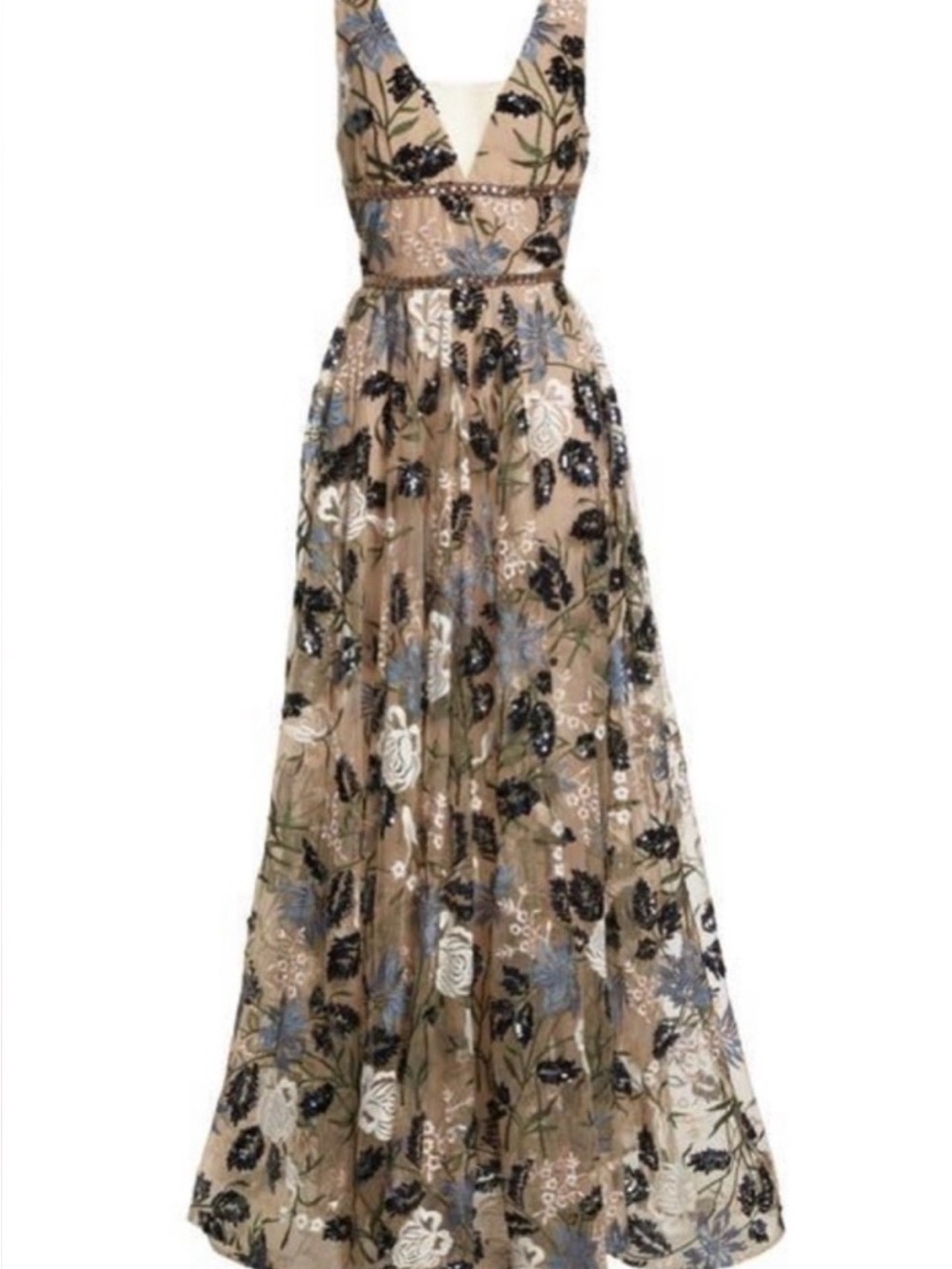 Revolve Bronx and Banco Tunisia Plunge Embroidered V-Neck Floral Evening Gown - Picture 5 of 11